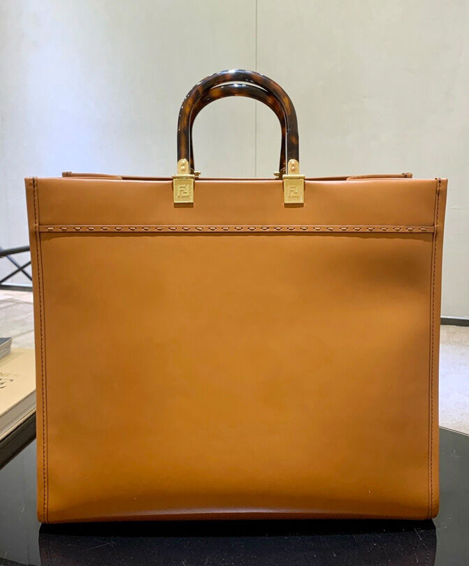 Fendi Sunshine Shopper Leather Handbag 8BH372 Apricot